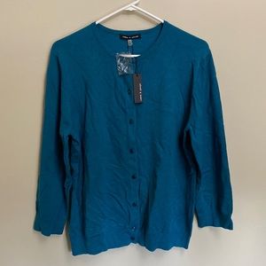 Cable and gauge teal sweater